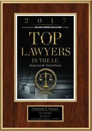 Award plaque recognizing "Top Lawyers in the I.E."