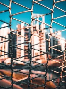A close-up of a chain-link fence