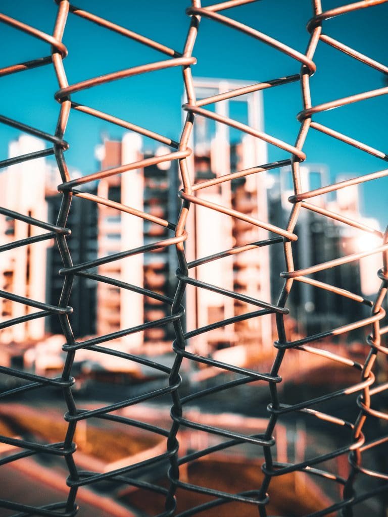 A close-up of a chain-link fence