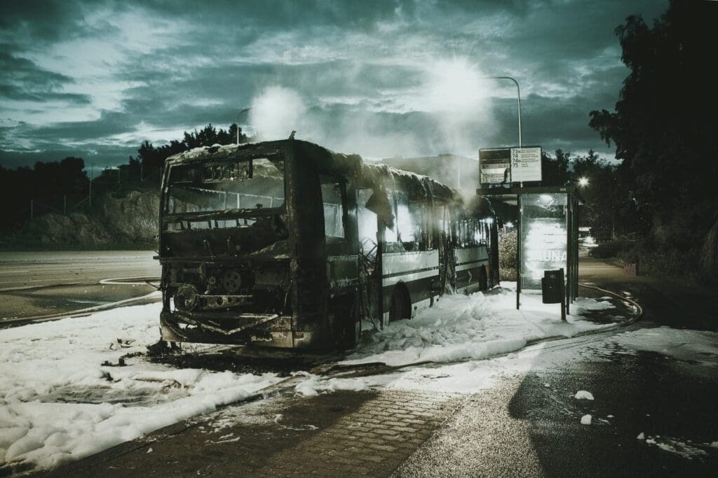 Burned-out bus